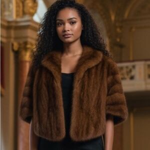Vintage Rich’s Fur Salon Mink Fur Jacket Brown Cape Style